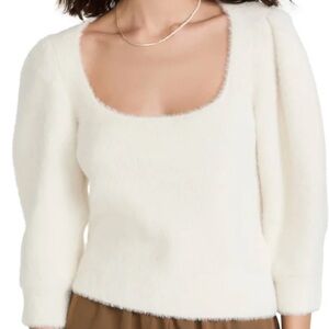 Free People Soft Cream Scoop Neck Sweater - Moonbeam eyelash sweater